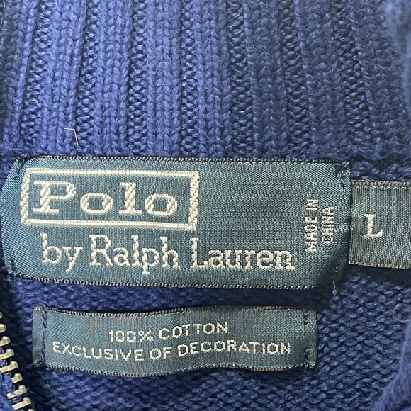 POLO Ralph Lauren Men's 100% Cotton Quarter-Zip Knit Dark Navy Blue Sweater - Picture 6 of 6